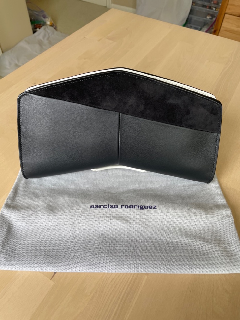 Authentic Narciso Rodriguez Black and White Leather & Suede Clutch